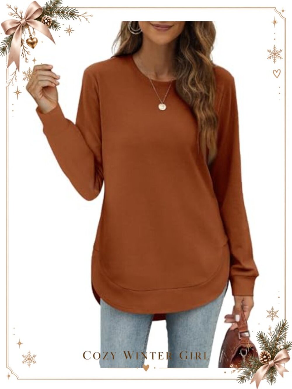 Womens Crewneck Sweatshirt Loose Fit Long Sleeve Tunic Pullover